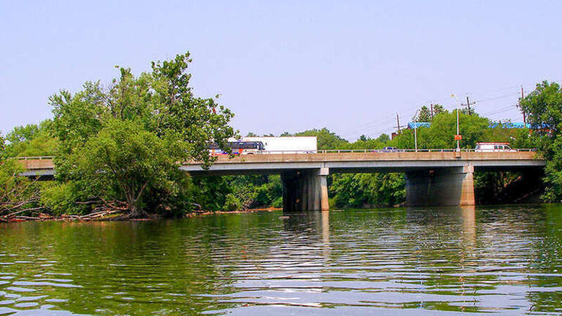 Veterans Bridge (Outwater Lane) over the Passaic River, Garfield - Clifton, New Jersey (looking northeast by kayak)