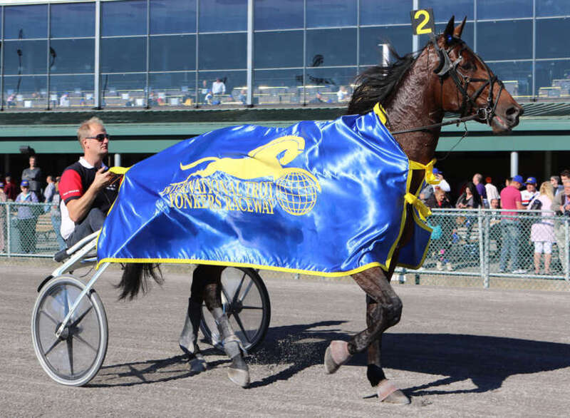 with the champions blanket after winning the $1,000,000 International Trot at Yonkers Raceway, New York in 2015