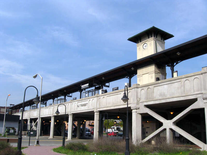 en:Paterson, NJ railroad station looking northeast from below on a sunny late afternoon of early spring.