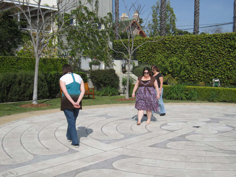 I am spending an afternoon here, with seven friends from my Unitarian Universalist church. We are visiting this facility on its monthly open Saturday (it is also open every weekday) to walk this labyrinth and reflect on it, and to meditate.
Three of