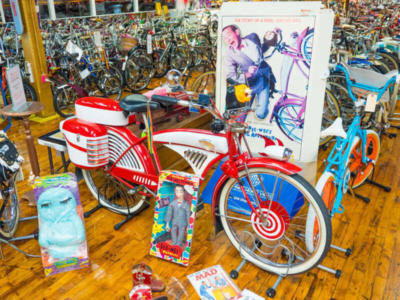 Prop bicycle used in the movie Pee-wee's Big Adventure on display at Bicycle Heaven, Pittsburgh, Pennsylvania.