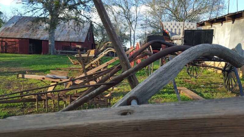 Pioneer farming equipment on the grounds of the Old Settlers Association, Georgetown, Texas.