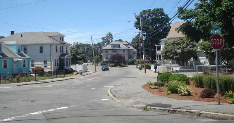 View of the intersection of Sumner Street and South Street in the Quincy Point neighborhood of Quincy, Massachusetts.