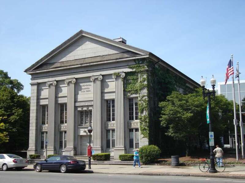 Quincy, Massachusetts town hall building, officially known as The James R. McIntyre Government Center, housing city offices, built in 1844 of Quincy granite.