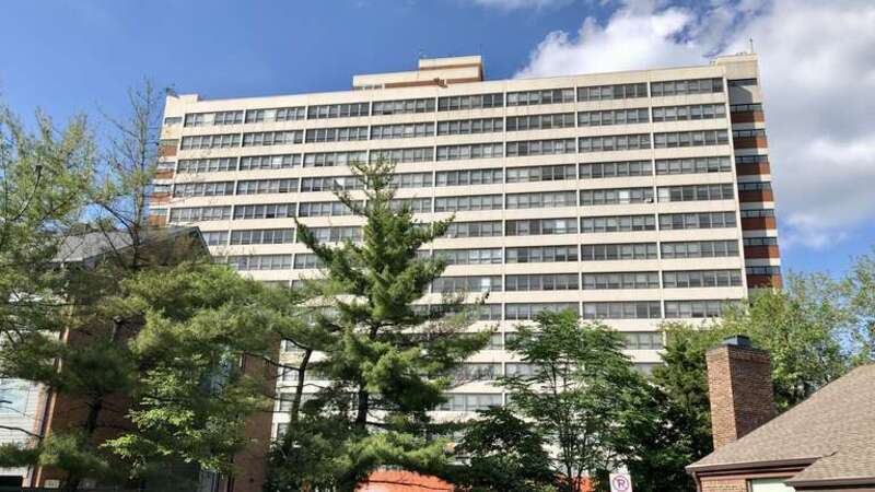 Richard G. Lugar Tower is viewed looking northeast from Arch Street in the Renaissance Place development.