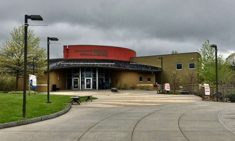 The entrance pavilion to Rosamond Gifford Zoo at Burnet Park, Syracuse, New York, as seen in May 2021.