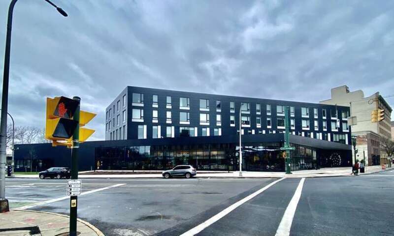 Salt City Market, 484 South Salina Street at West Onondaga Street, Syracuse, New York, April 2022. Opened in January 2021, this lively downtown food hall is the product of over a decade of planning by local community organizers in collaboration with