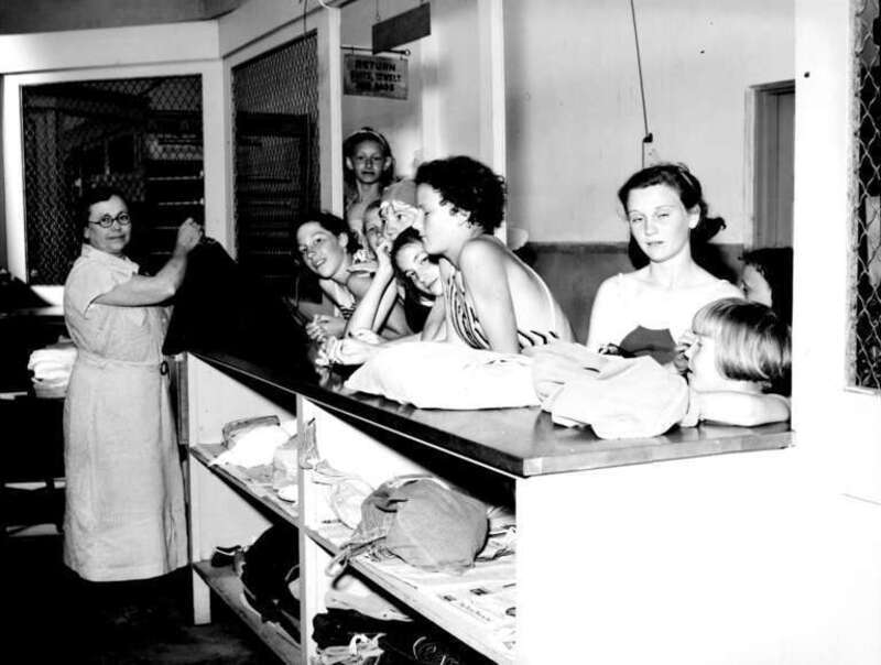 Women and girls in Green Lake Bathhouse, Seattle, Washington, 1936.