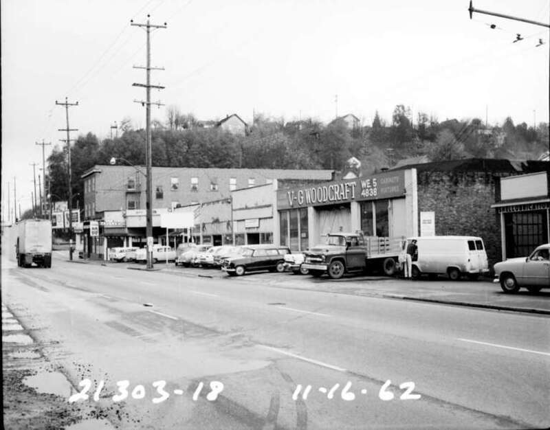 SW Spokane Street, Seattle, Washington, USA, looking ESE to Pigeon Point, 1962.