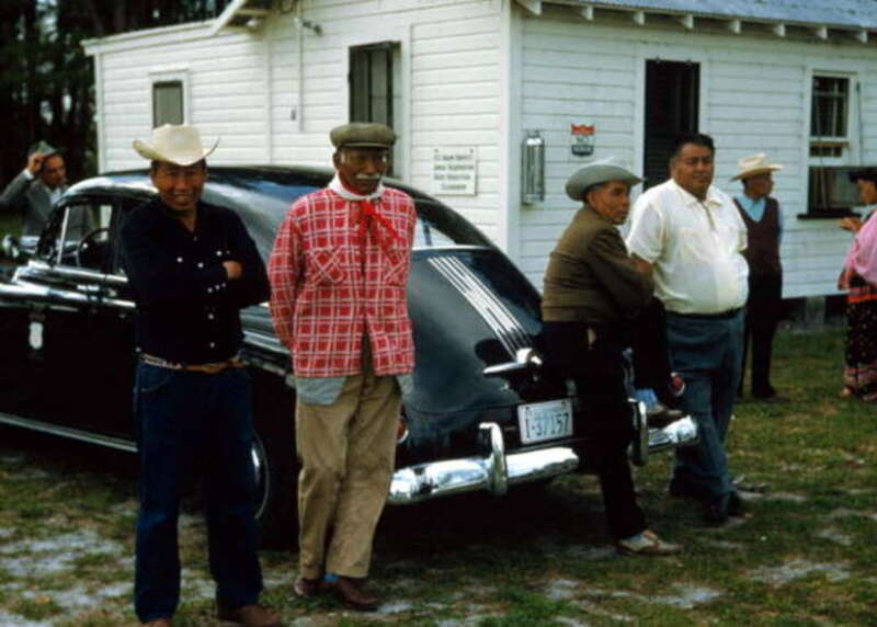Persistent URL: floridamemory.com/items/show/164991
Local call number: PE0969
Title: Seminole men at the Dania Reservation in Hollywood, Florida
Date: January 1958
Physical descrip: 1 slide - col.
Series Title: Peithmann Collection
Repository:  State
