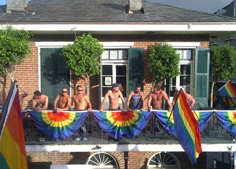 Southern Decadence, New Orleans. Men on Bourbon Street balcony with their shirts off.

Because it's sunny, Jamie says
