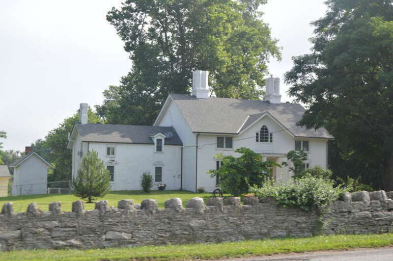 Front of the Spring Hill Farmhouse, located at 1401 Old Frankfort Pike in Lexington, Kentucky, United States.  Built in 1850, it is listed on the National Register of Historic Places.