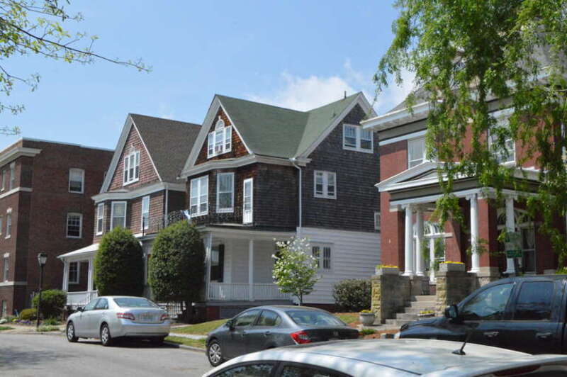 Houses on the western side of Stockley Gardens north of the Olney Road intersection in Norfolk, Virginia, United States.  This block is part of the North Ghent neighborhood, a historic district that is listed on the National Register of Historic
