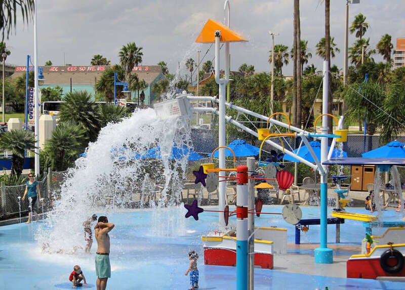 Splash pad at the Texas State Aquarium, Corpus Christi, Texas, United States.