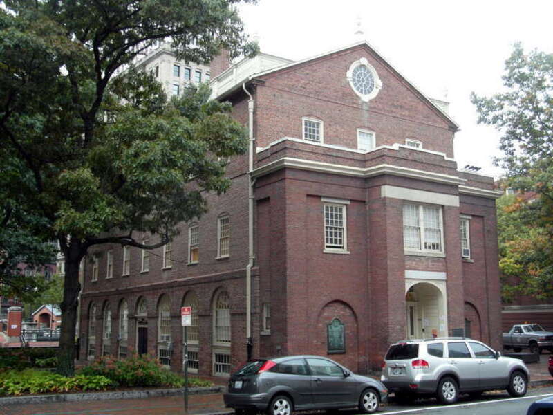 South Main Street, Providence. The oldest commercial building in Providence, designed by Joseph Brown and completed in 1773 as a two storey building, the third storey added in 1797 and it served as the Town Hall until 1878. Since 1950 it has been