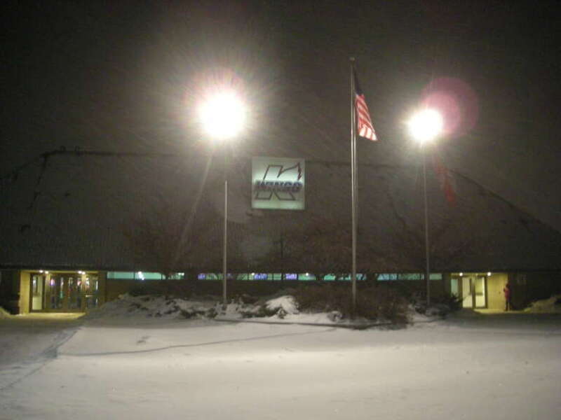 The exterior of the arena before the Toledo Walleye vs. Kalamazoo Wings ice hockey game at Wings Stadium in Kalamazoo, Michigan (United States). Kalamazoo won 6–3.