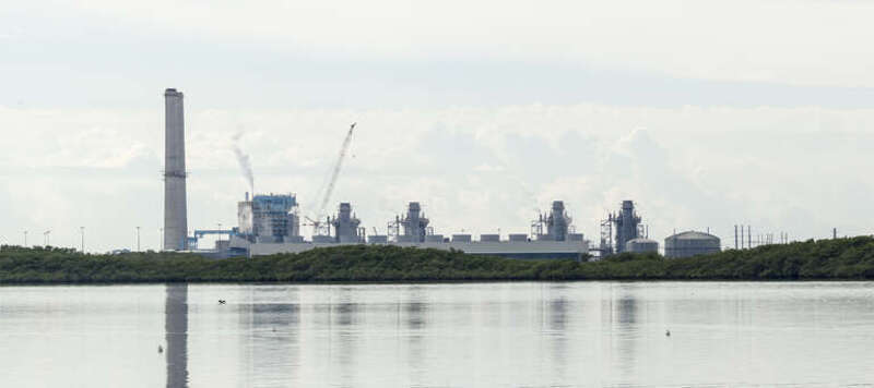 The Turkey Point Generating Station, near Homestead, Florida, USA. The nuclear power plant is hidden by the oil/gas generating plant in the foreground from this angle.