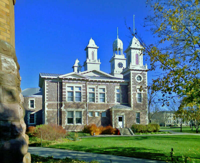 Historic Old Main building on the campus of the University of South Dakota, at Vermillion, South Dakota, United States.