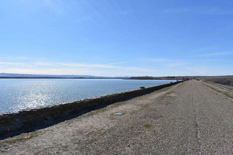 The parapet of the Upper Embankment at Lake Lowell was made by the Civilian Conservation Corps. It is part of Deer Flat National Wildlife Refuge near Nampa, Idaho.