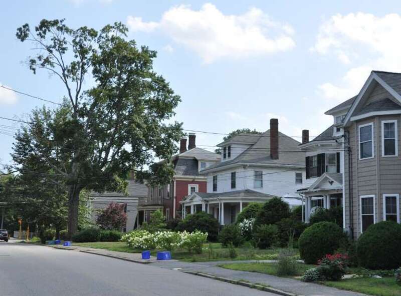 A street scene in the Lyman Street Historic District in Waltham, Massachusetts.