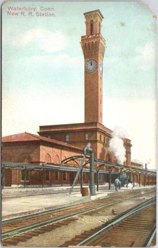 Divided back postcard of Waterbury Union Station
