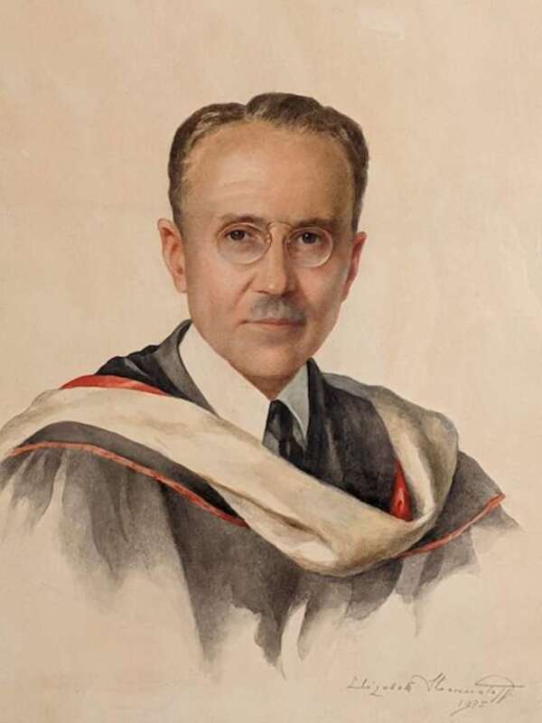 Watercolor version in 1975 by portrait artist Elizabeth Shoumatoff (Avinoff's sister).  Repainting of an original 1943 painting of Andrey Avinoff also by Shoumatoff from 1943. See page 13 of 'Andrey Avinoff: In Pursuit of Beauty' to view original.