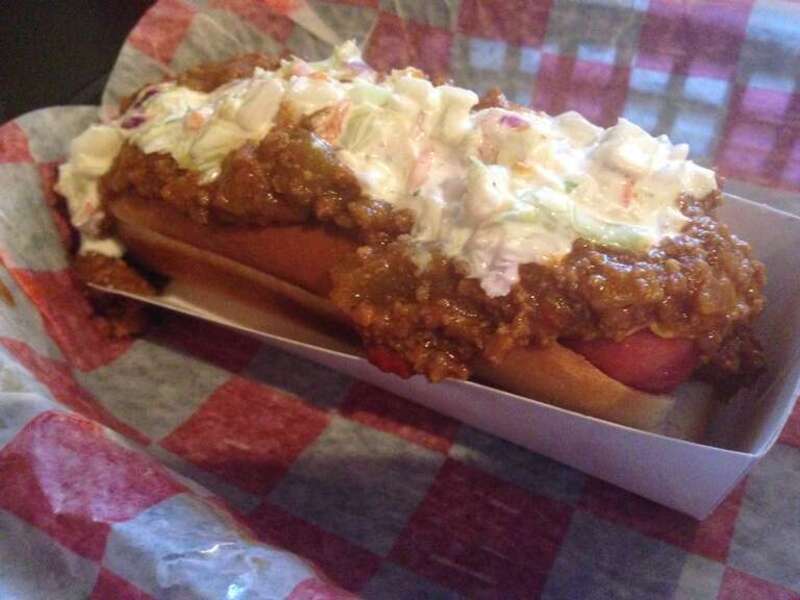 Chili cole slaw hog dog