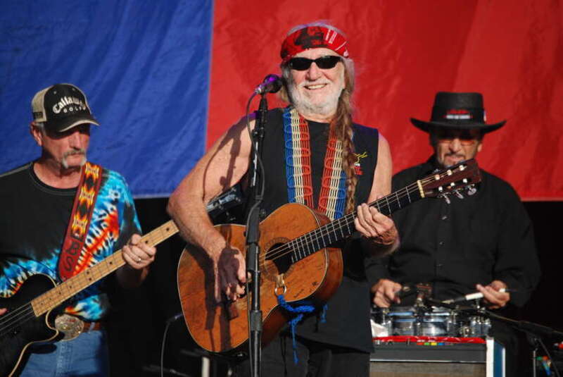 Willie Nelson in concert at Stockton's Banner Island Park. Willie was the followed by John Mellencamp and Bob Dylan.