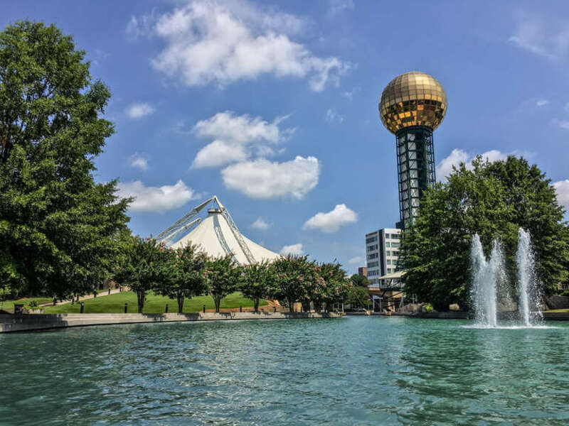 World’s Fair Park with the Tennessee Amphitheater and the Sunsphere in the background.