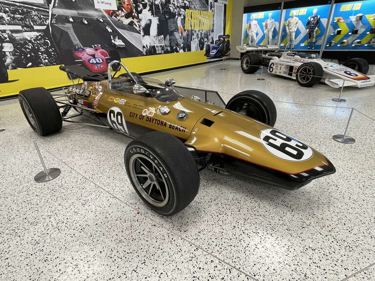 The 1967 Eagle raced by Denny Hulme in the 67' Indy 500 on display at Roadsters 2 Records at the Indianapolis Motor Speedway museum.