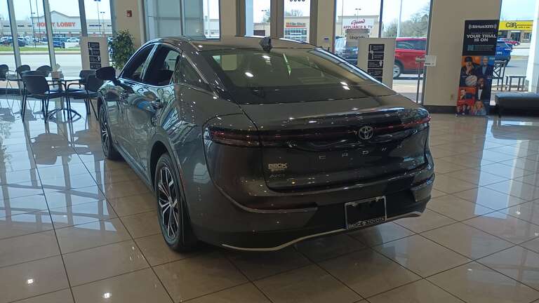 Rear view of a 2023 Toyota Crown XLE crossover sedan.