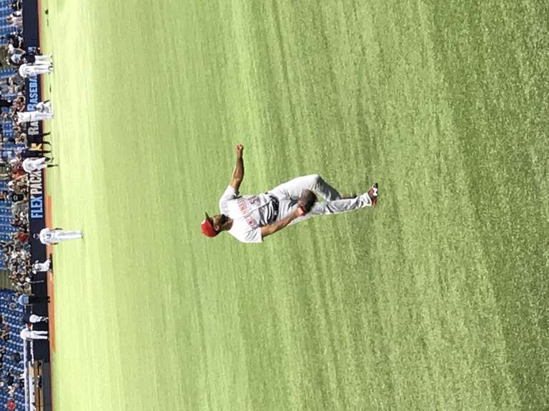 Amir Garrett warming up pre-game
