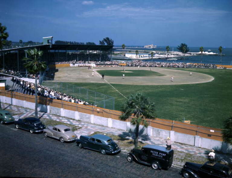 Persistent URL: http://floridamemory.com/items/show/245085Local call number: JJS0183ATitle: Baseball game at Al Lang Field in St. Petersburg, FloridaDate: ca. 1950Physical descrip: 1 transparency - col. - 4 x 5 in.Series Title: