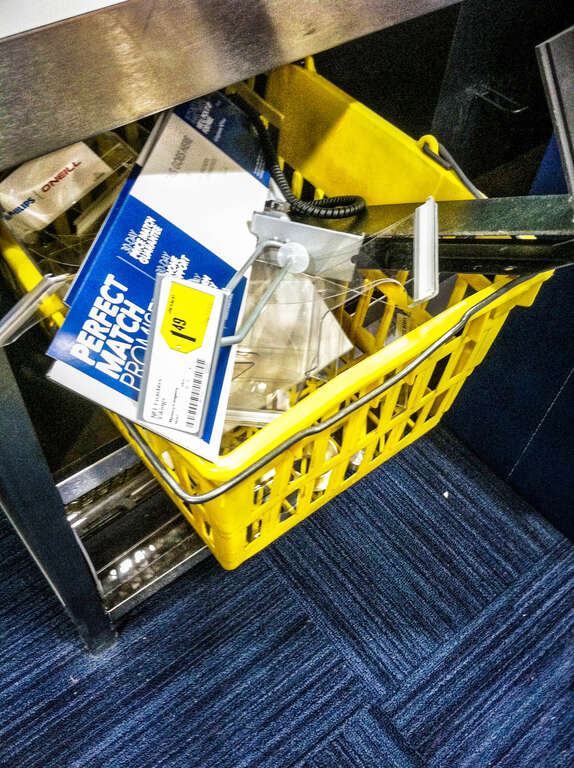 Best Buy junk in a basket