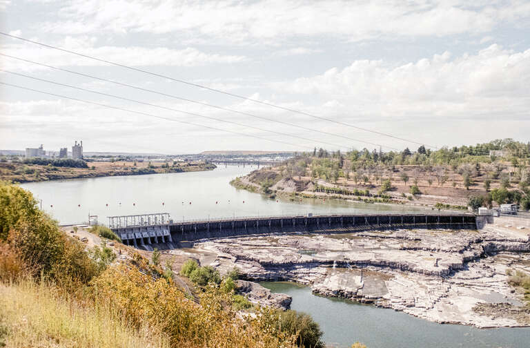 Black Eagle Falls and Dam, Great Falls, Montana, USA. Scanned Fujicolor negative.