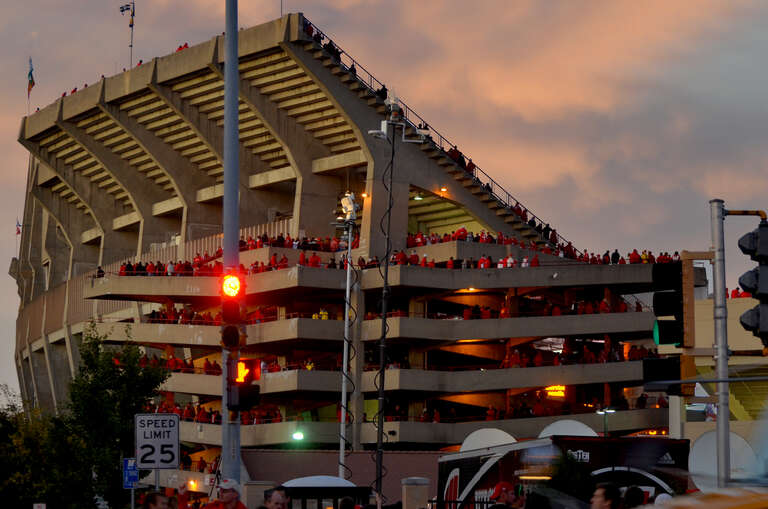 Badger Stadium in Madison, Wisconsin shortly before the start of a UW football night game
