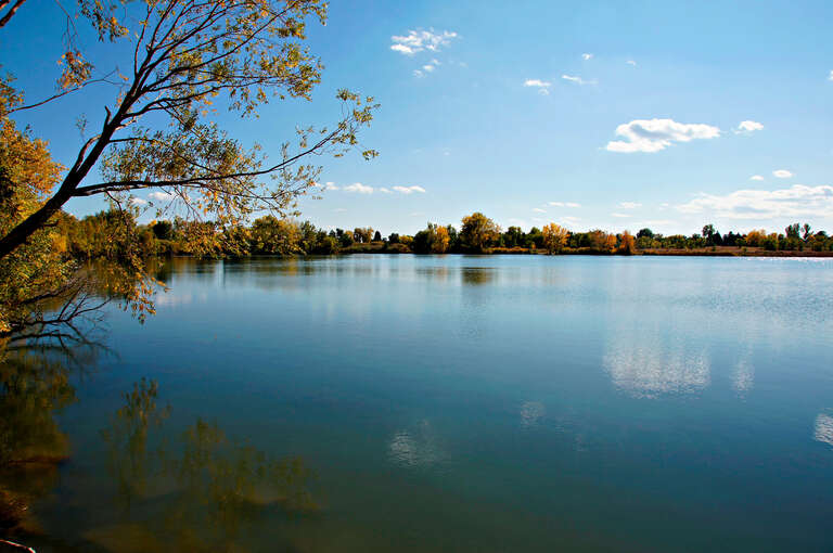 This is Denver's Crown Hill Lake during a nice autumn afternoon.