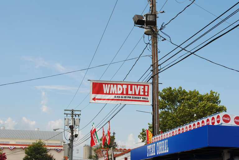 WMDT TV 47 is a local TV station that did its nightly news broadcast live from the fair.