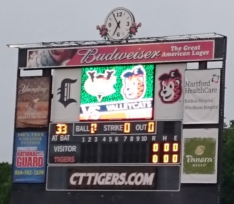 Scoreboard at Senator Thomas J. Dodd Memorial Stadium, Norwich, Connecticut