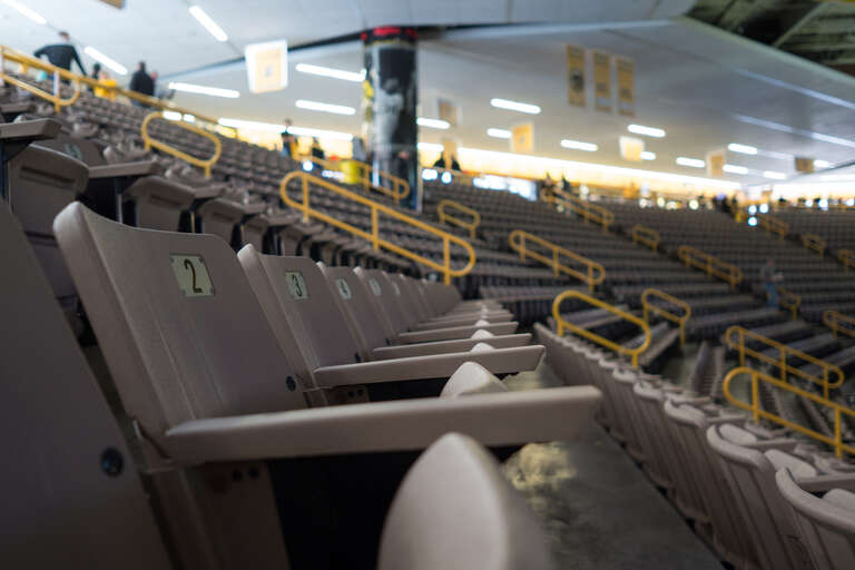 Some of the empty seats kept out of sight of the TV cameras.

Photos from the second round NCAA women's basketball tournament game between the University of Iowa and University of Miami. The Iowa Hawkeyes beat the Miami Hurricanes 88-70 to advance to