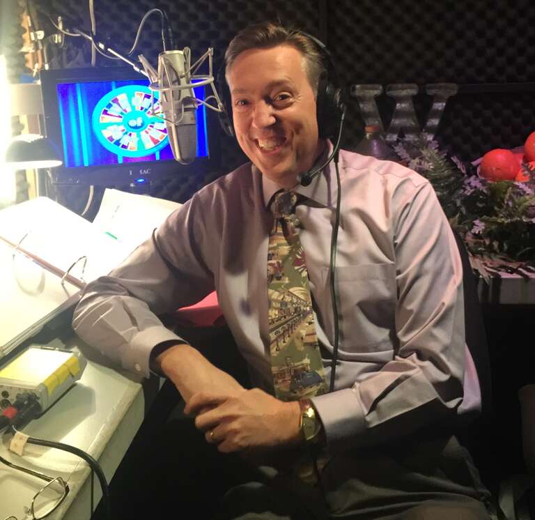 Picture of Jim Thornton, announcer on wheel of Fortune, shortly before a taping.