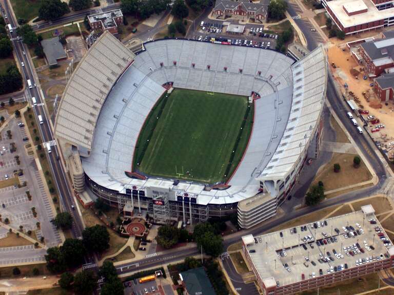Jordan-Hare Stadium in Auburn, Alabama, on the campus of Auburn University. Image was taken from the south side of the stadium, from ~1900 feet above ground level.