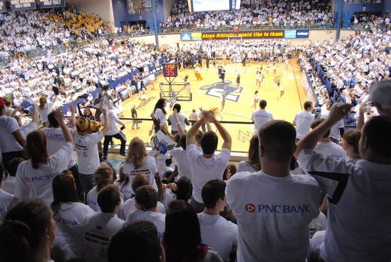 Interior of the James A. Rhodes Arena in Akron, Ohio on the campus of the University of Akron for a game between the Akron Zips and Kent State Golden Flashes.  Photo by Kate Sheets.