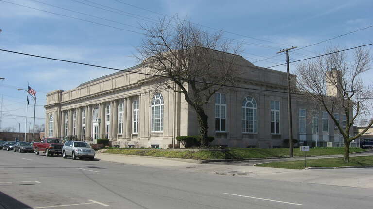 Front and eastern side of the U.S. Post Office, located at 326 W. High Street in Lima, Ohio, United States.  Built in 1930, it is listed on the National Register of Historic Places.