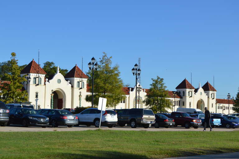 Distant view of some of the North Carolina State Fair Commercial &amp;amp; Education Buildings, located on Hillsborough Street (North Carolina Highway 54) west of Blue Ridge Street in Raleigh, North Carolina, United States.  Built in 1928, they are