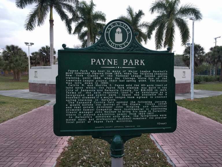 Historical marker of Payne Park in Sarasota, Florida