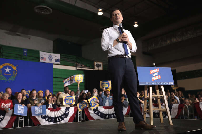 Former Mayor Pete Buttigieg speaking with supporters at a campaign rally at Rancho High School in North Las Vegas, Nevada.

Please attribute to Gage Skidmore if used elsewhere.