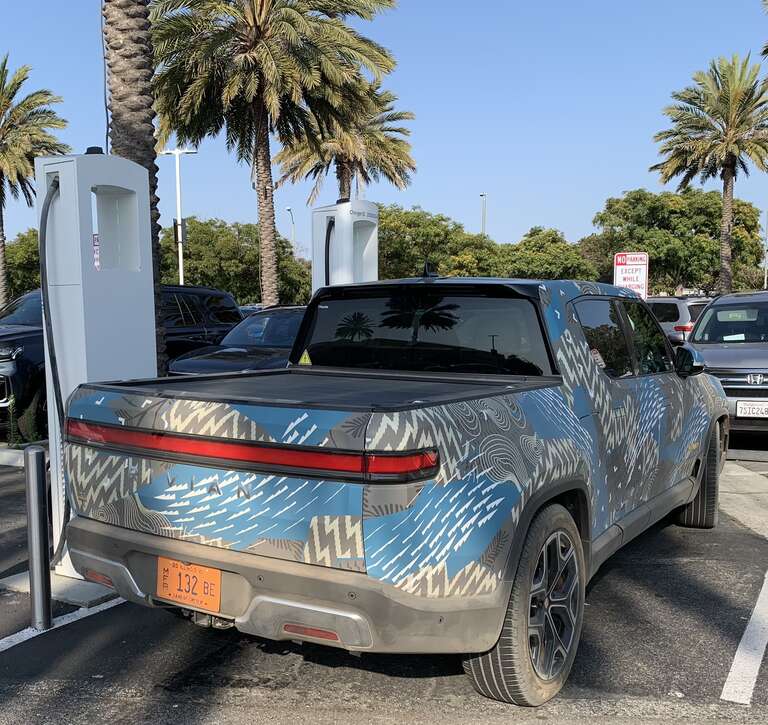 Rivian at the Del Amo Mall in Torrance CA, rear view