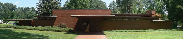 Stitched view of the &quot;rear&quot; (street) side of the Rosenbaum House. This house in Florence, AL, USA was designed by Frank Lloyd Wright in his Usonian style for Stanley and Mildred Rosenbaum, and was built in 1940.