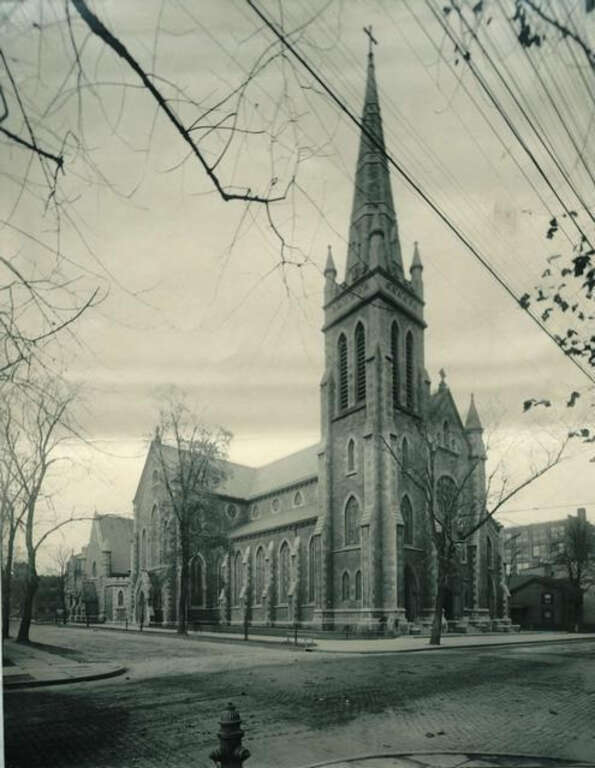 St. Patrick's Parish was formed in 1823, the first Catholic parish in Rochester. This was the third church building for the parish, which were all located at North Plymouth Avenue and Platt Street. This building was designed by Brooklyn architect
